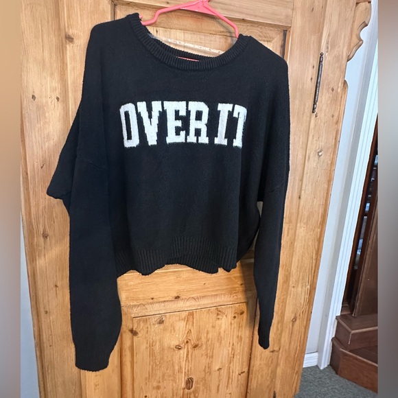 ‘Over It’ Cropped Soft Fuzzy Sweater No Boundaries Sz Large Whimsigoth Eclectic - Picture 1 of 8